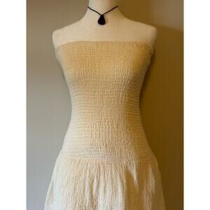 Zara White Strapless Smocked Dress